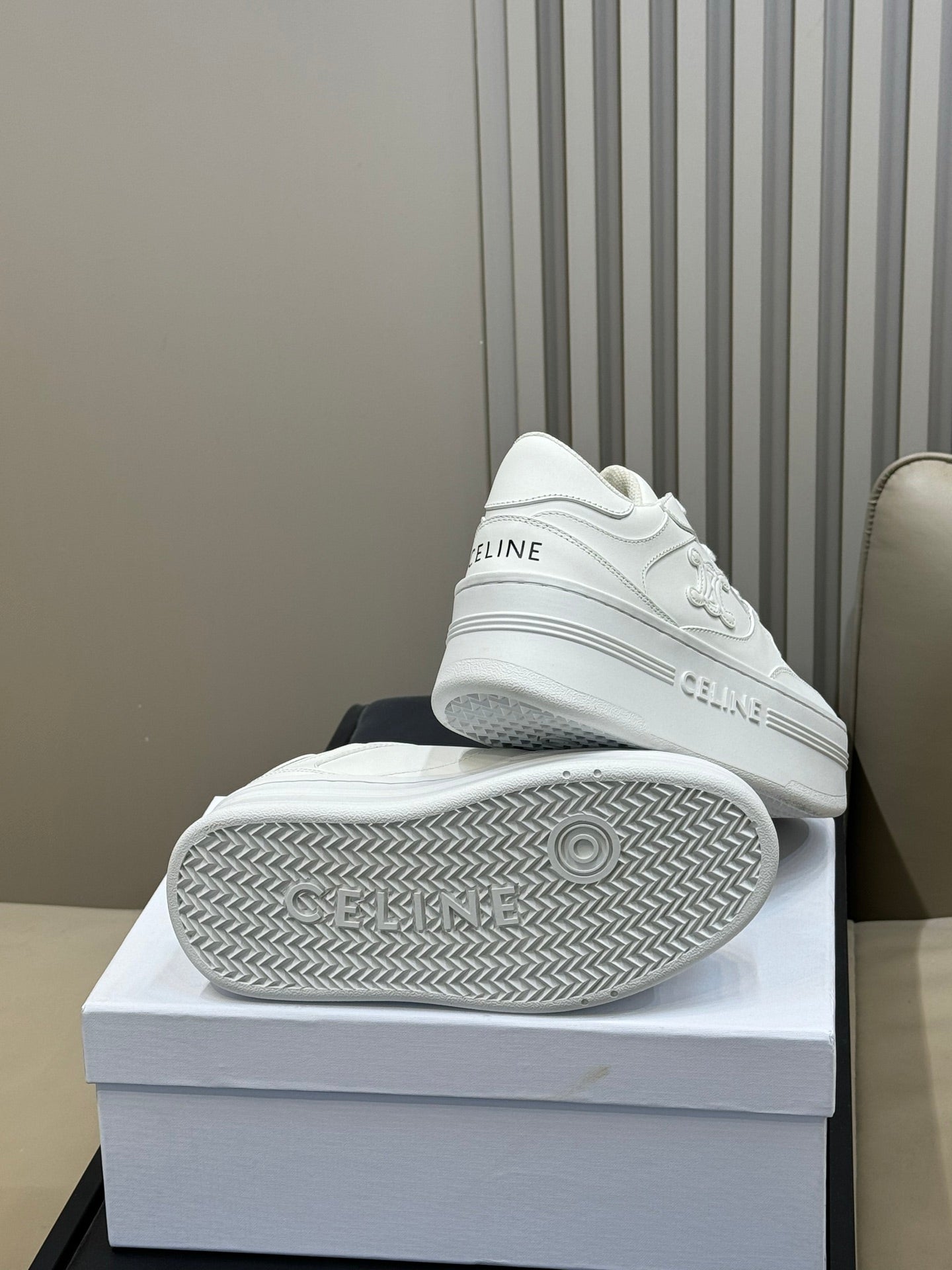 CELINE 26S WEDGE SNEAKERS IN WHITE CALFSKIN