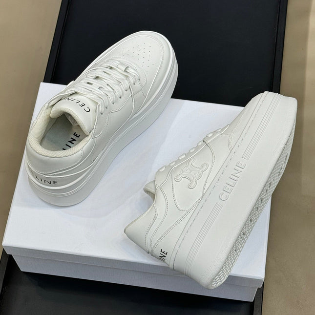 CELINE 26S WEDGE SNEAKERS IN WHITE CALFSKIN