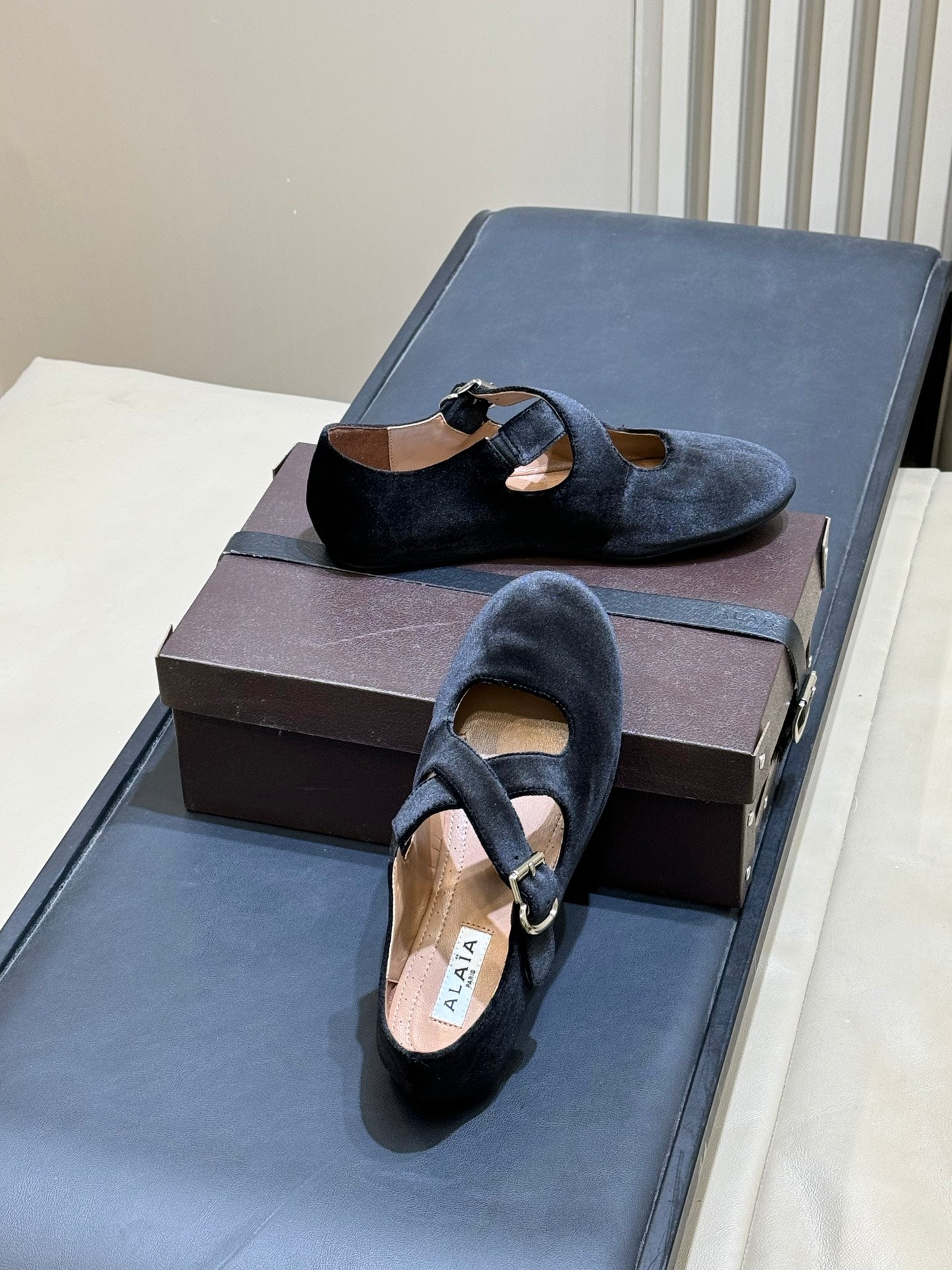 ALAIA 26S MARY JANE BALLET FLATS IN BLACK VELVET