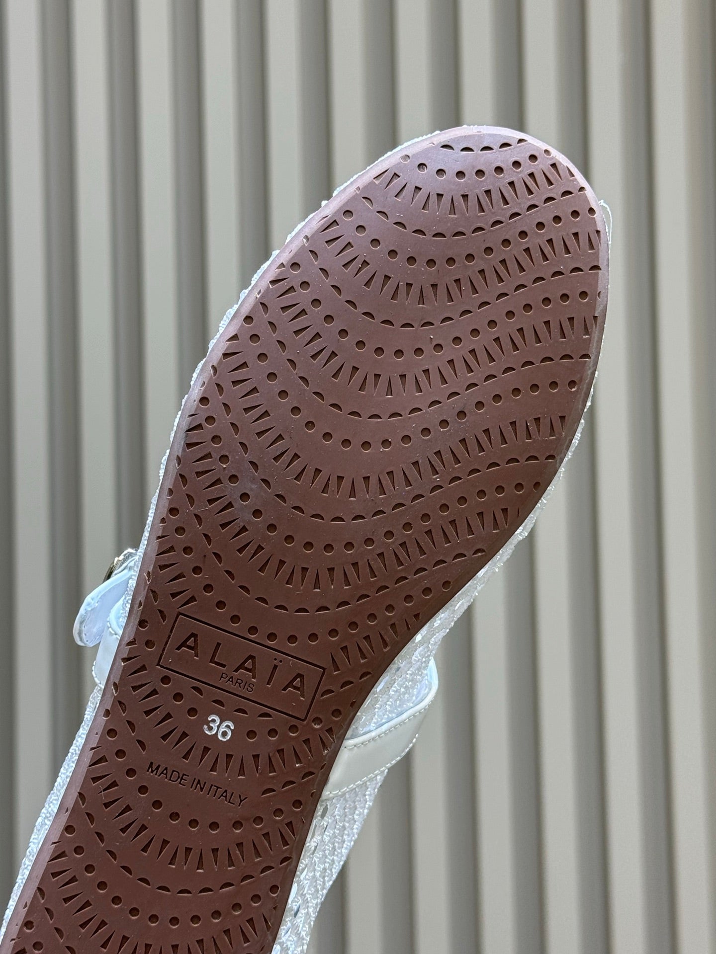 ALAIA 26S MARY JANE BALLET FLATS IN WHITE MESH AND GLOSSY CALFSKIN