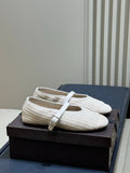 ALAIA 26S KNIT BALLET FLATS IN OFF WHITE SUEDE