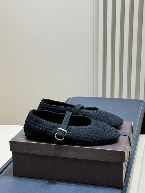 ALAIA 26S KNIT BALLET FLATS IN BLACK SUEDE