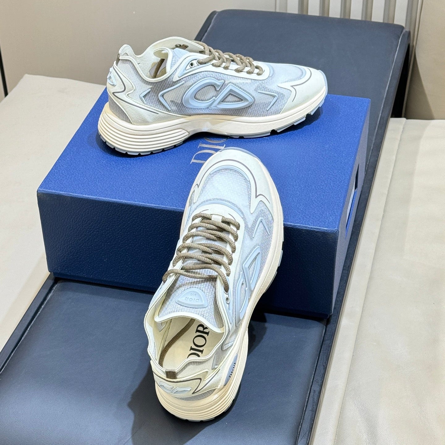 DIOR 26S B30 COUNTDOWN TECH SNEAKER IN GRAY AND LIGHT BLUE TECHNICAL FABRIC AND SUEDE