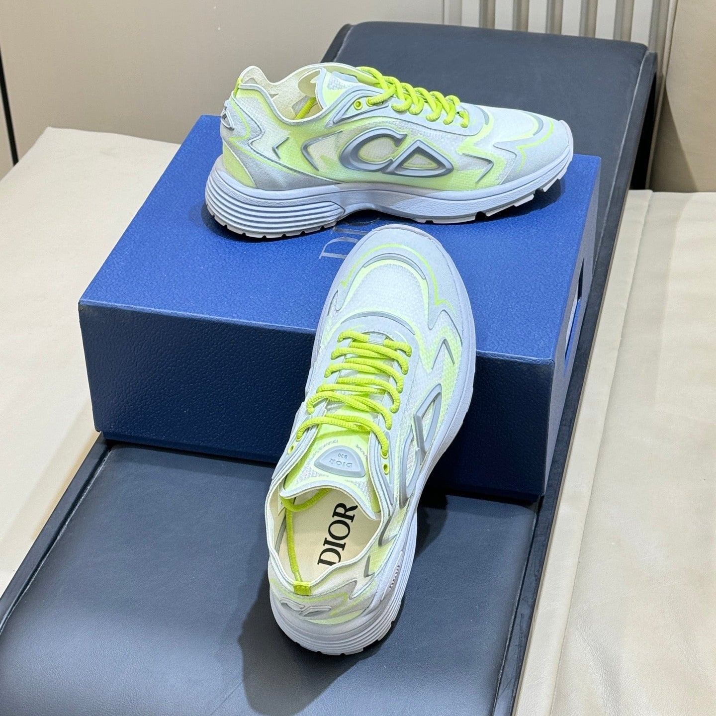 DIOR 26S B30 COUNTDOWN TECH SNEAKER IN GRAY AND GREEN TECHNICAL FABRIC AND SUEDE