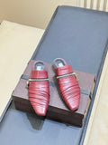 ALAIA 26S PLEATED MULES IN DARK RED LAMBSKIN