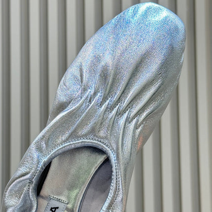 ALAIA 26S BALLET FLATS IN SILVER LAMBSKIN