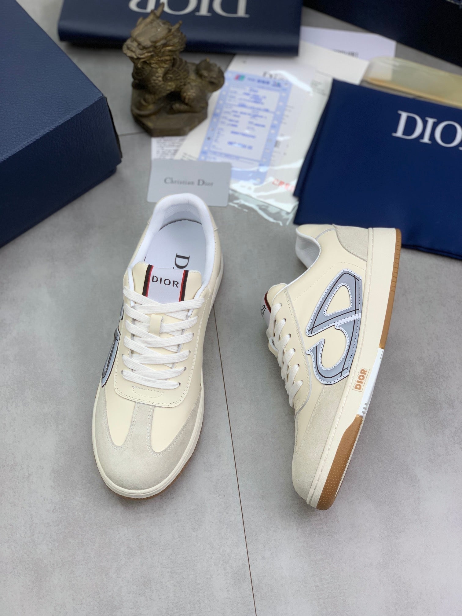 CD HOMME SNEAKERS IVORY CALFSKIN AND SUEDE