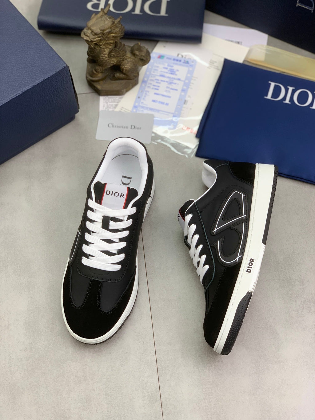 CD HOMME SNEAKERS BLACK CALFSKIN AND SUEDE