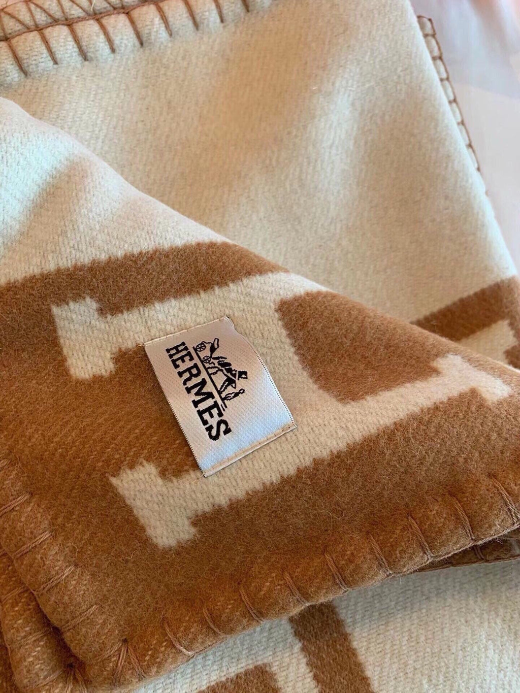 TIGRE BAYADERE BLANAVALON III THROW BLANKET IN CAMEL BROWN CASHMERE 407143