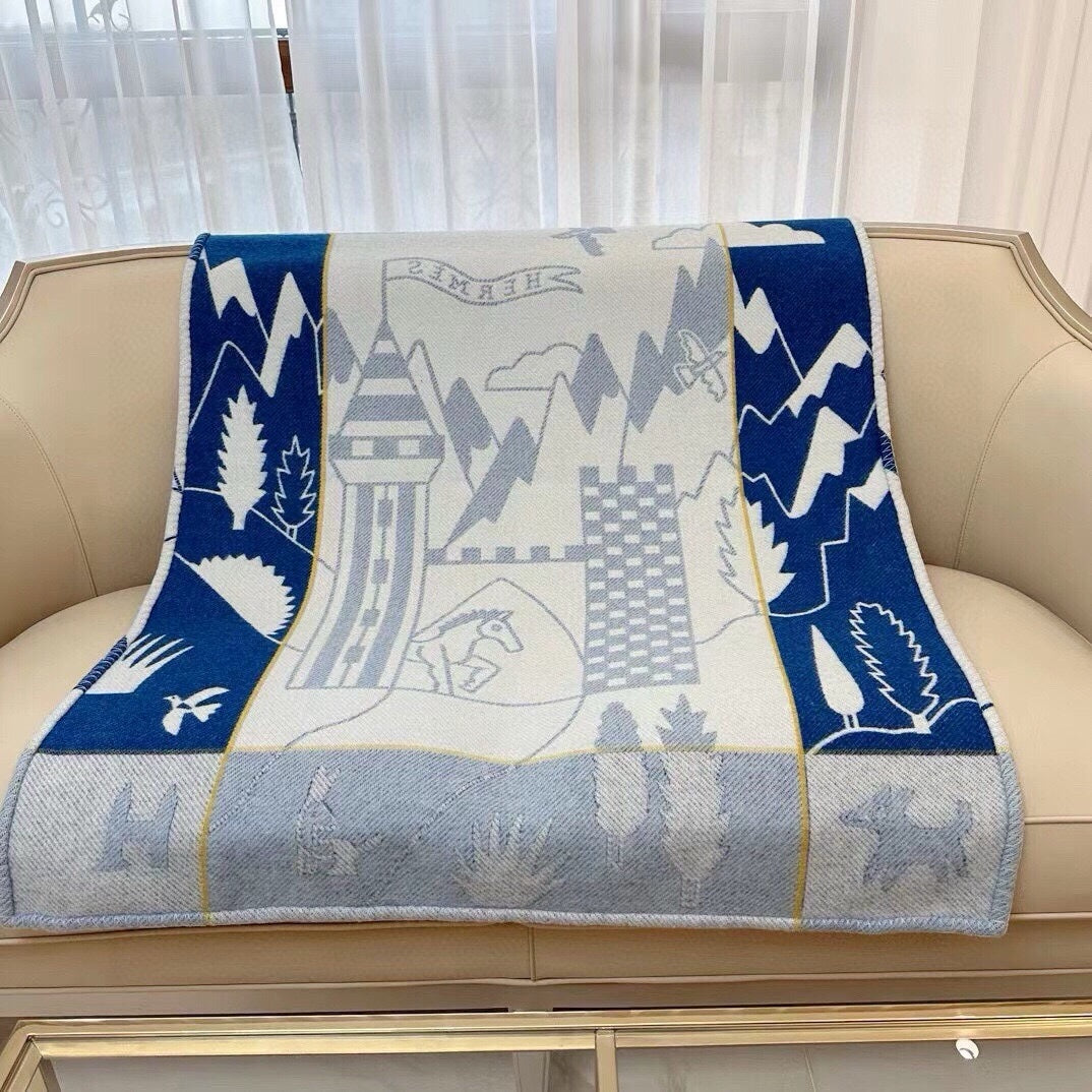 AVALON EPOPEE BLANKET 140 CM IN COBALT BLUE WOOL AND CASHMERE 415188