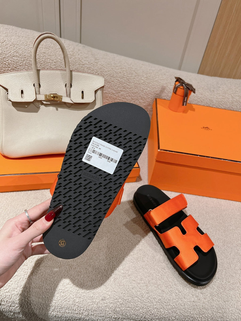 CHYPRE SANDAL BLACK MIX DARK ORANGE CALFSKIN