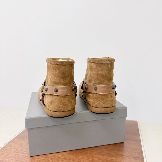 BALENCIAGA 25S ALASKA ANKLE BOOTS IN LIGHT BROWN SUEDE AND LAMBSKIN