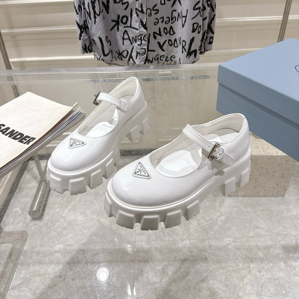 PRADA 26S MARY JANE SHOES 45MM IN WHITE CALFSKIN