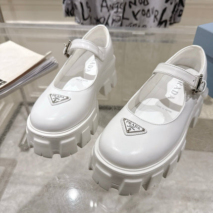 PRADA 26S MARY JANE SHOES 45MM IN WHITE CALFSKIN