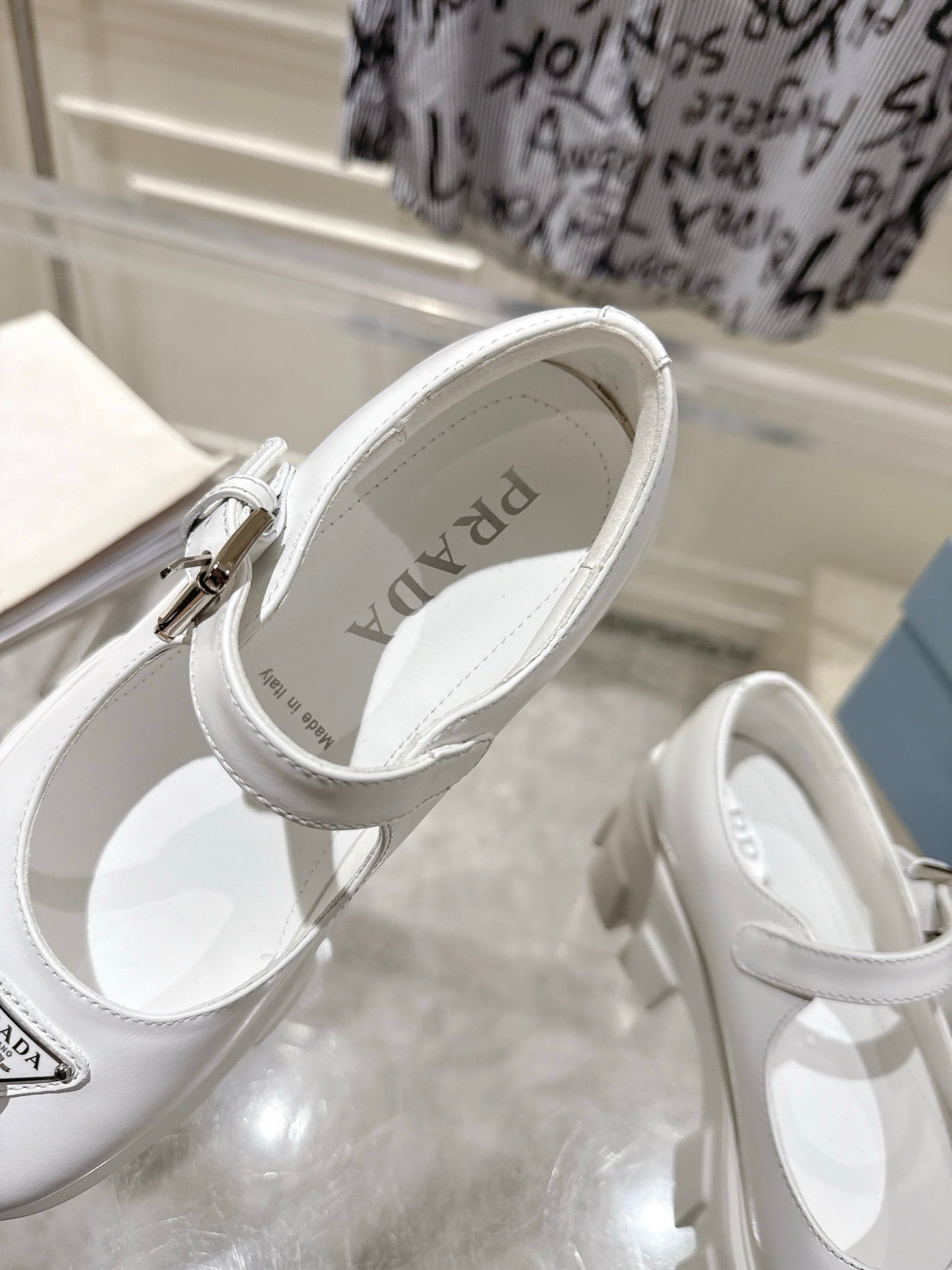 PRADA 26S MARY JANE SHOES 45MM IN WHITE CALFSKIN