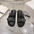 PRADA 26S SLIDES SANDALS IN BLACK CALFSKIN SILVER HARDWARE