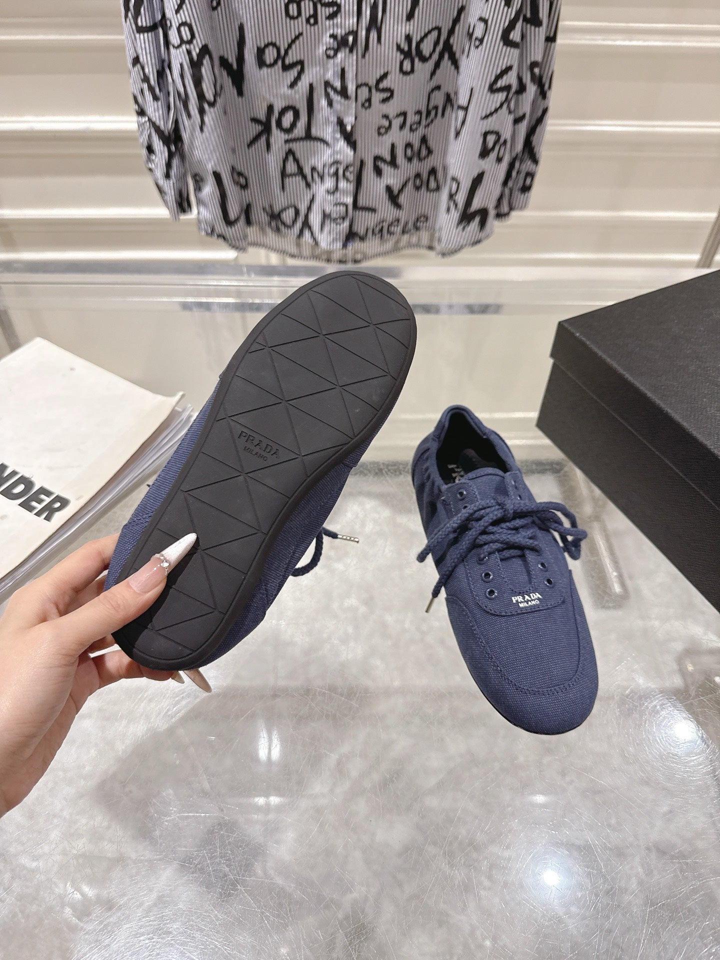 PRADA 26S COLLAPSE SNEAKERS IN BLUE CANVAS