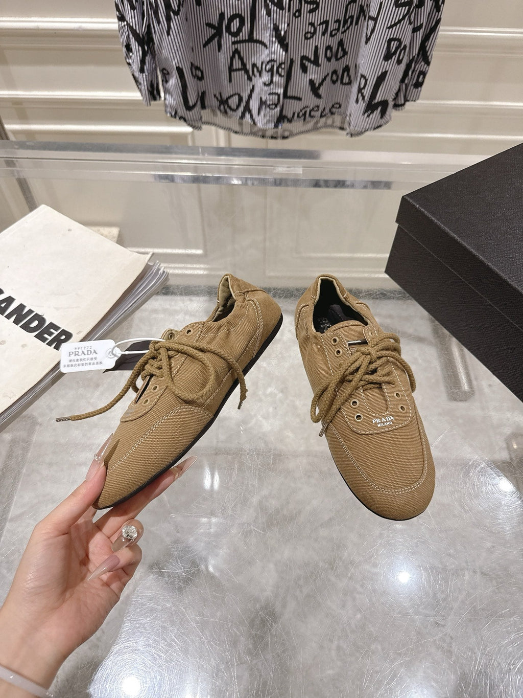 PRADA 26S COLLAPSE SNEAKERS IN BROWN CANVAS