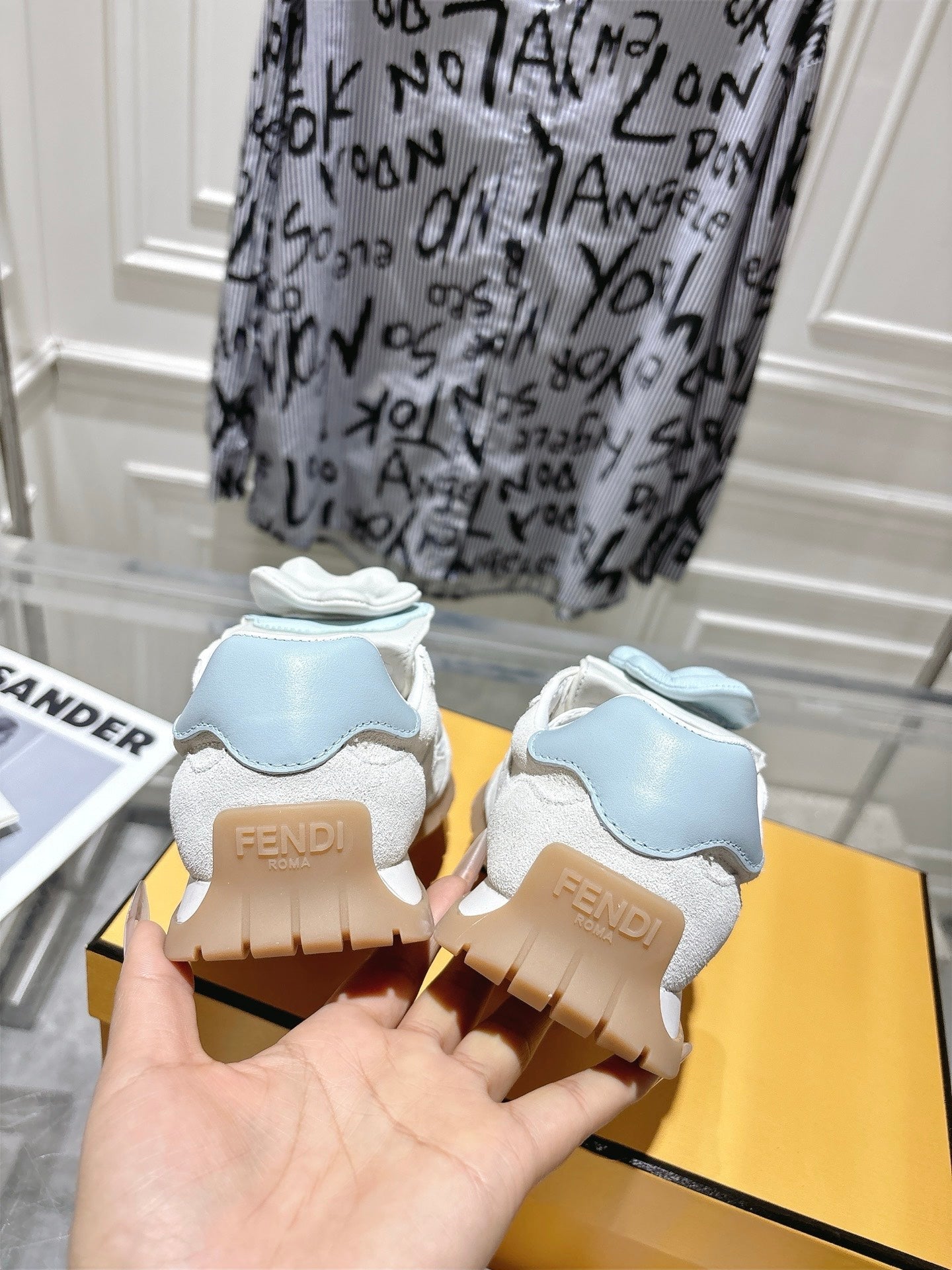 FENDI 26S SNEAKERS IN CREAM WHITE FABRIC AND SUEDE