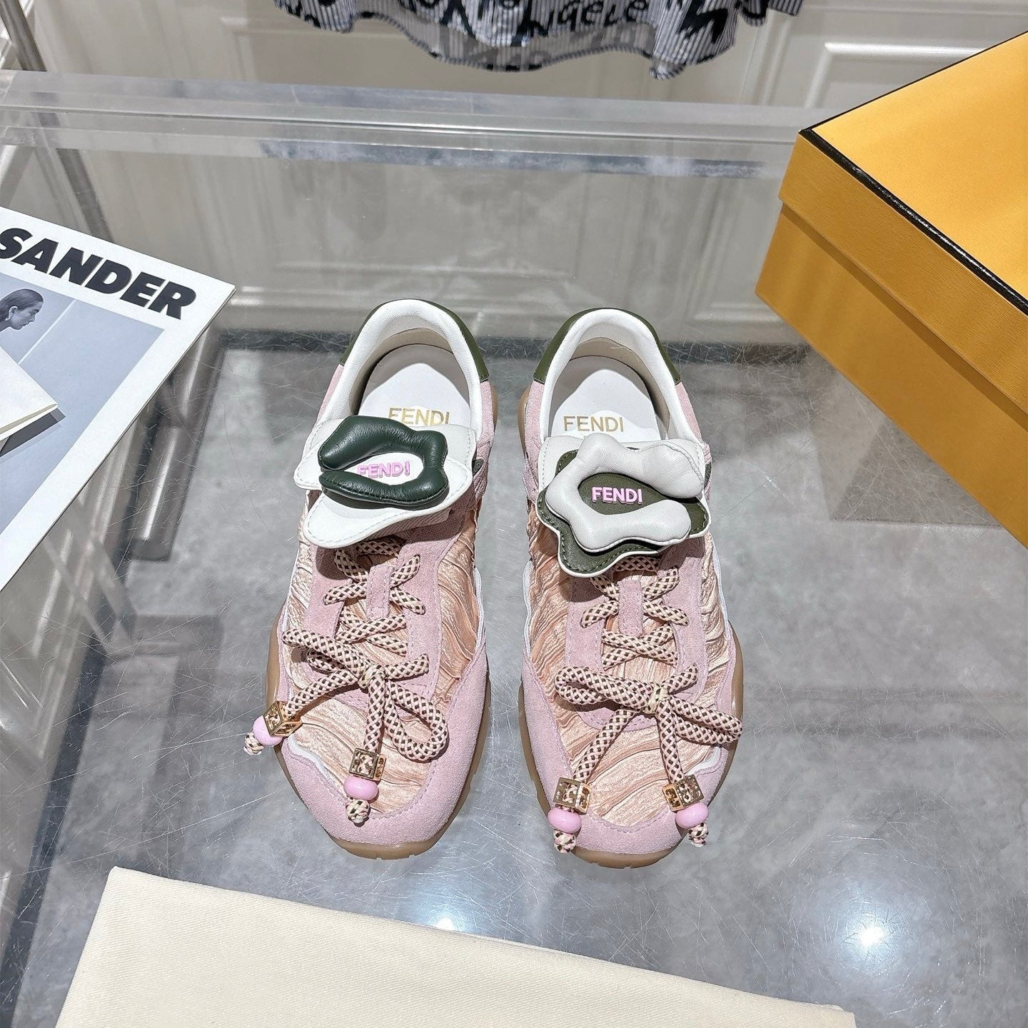 FENDI 26S SNEAKERS IN LIGHT PINK FABRIC AND SUEDE