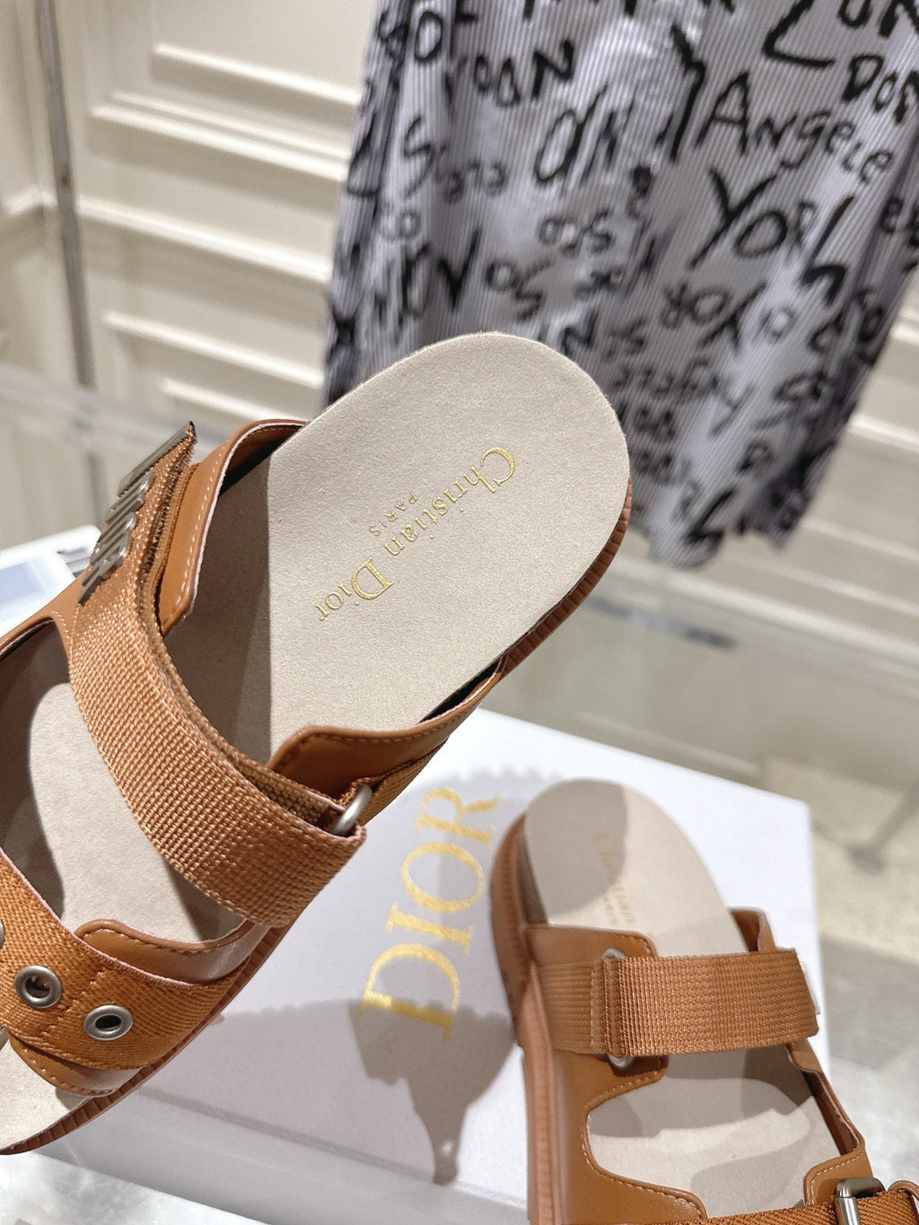 DIOR 26S SLIDES IN BROWN CANVAS