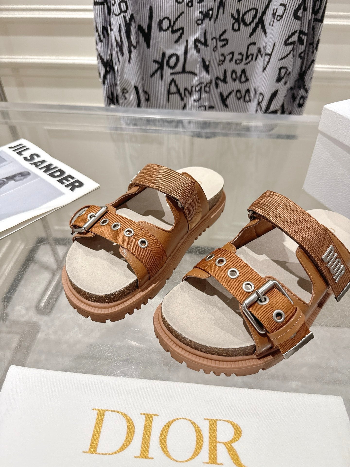 DIOR 26S SLIDES IN BROWN CANVAS