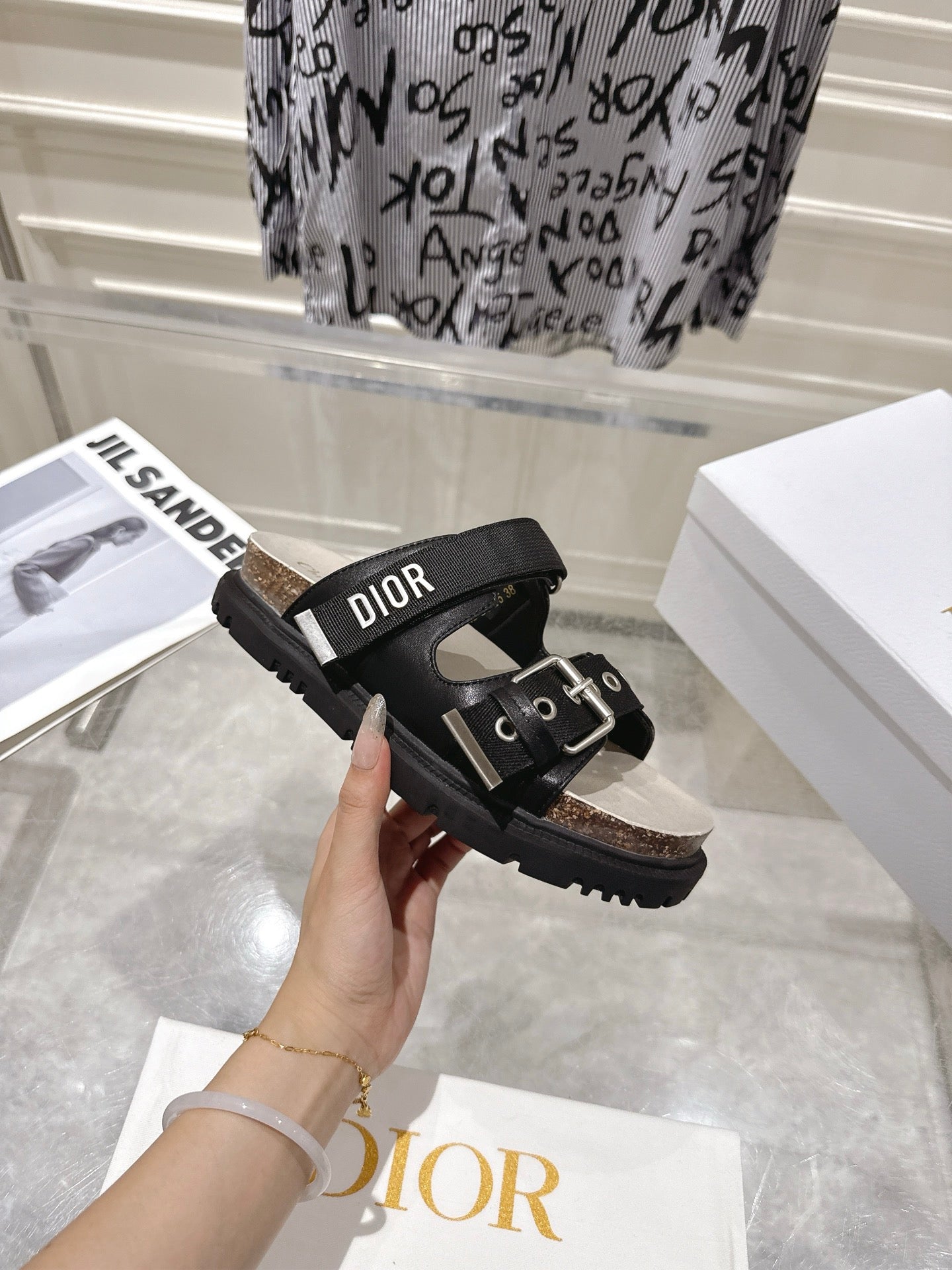 DIOR 26S SLIDES IN BLACK CANVAS