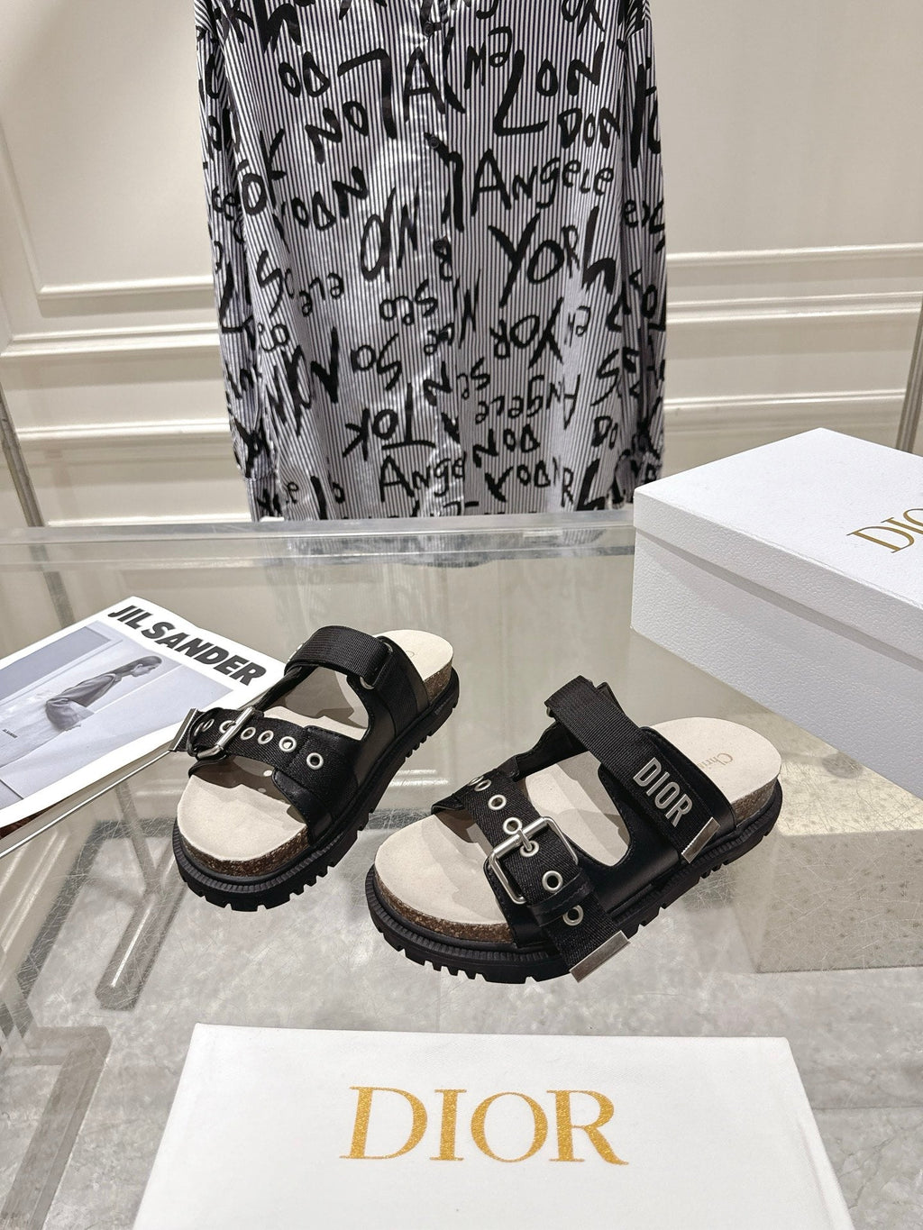 DIOR 26S SLIDES IN BLACK CANVAS