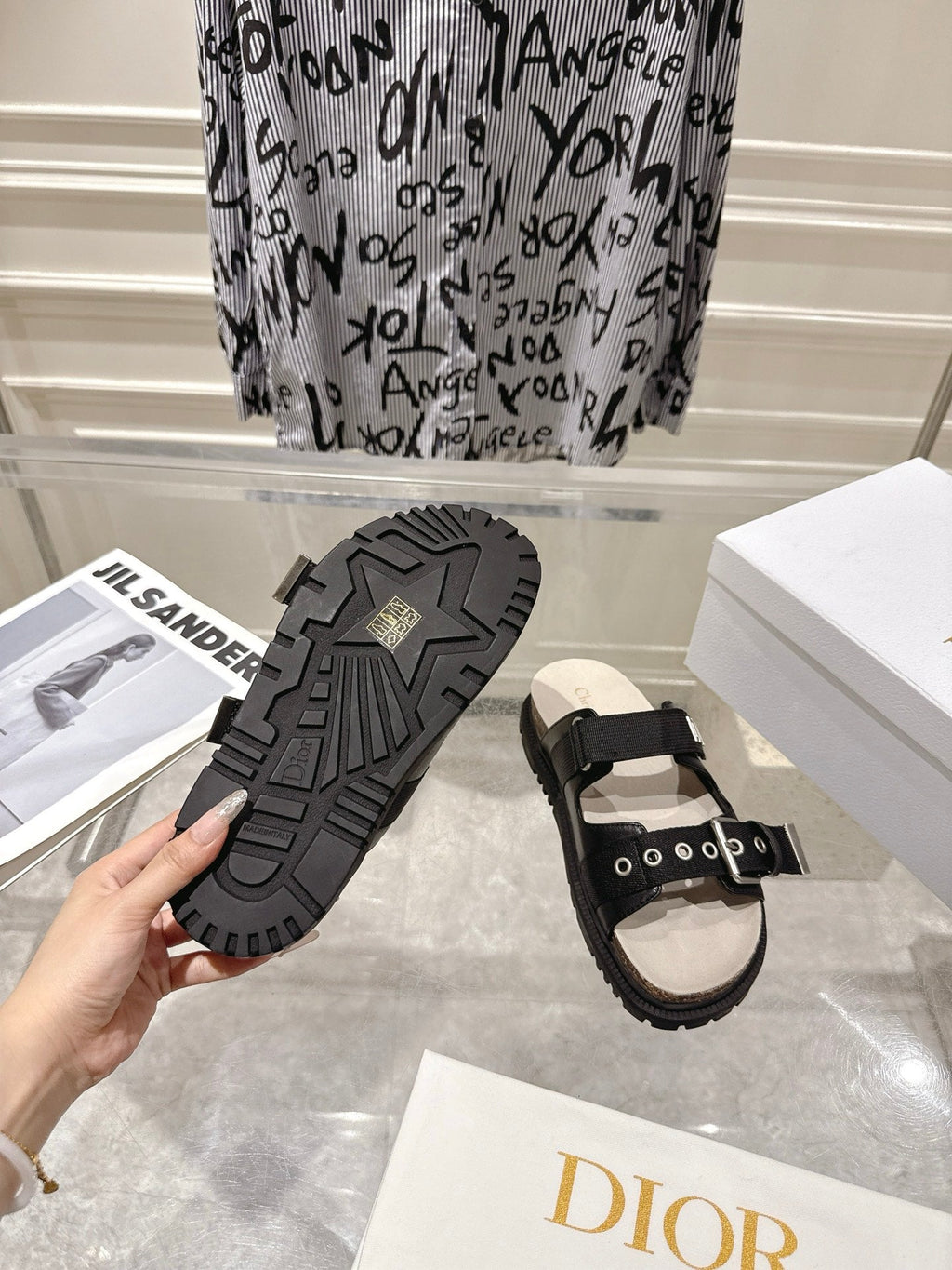 DIOR 26S SLIDES IN BLACK CANVAS