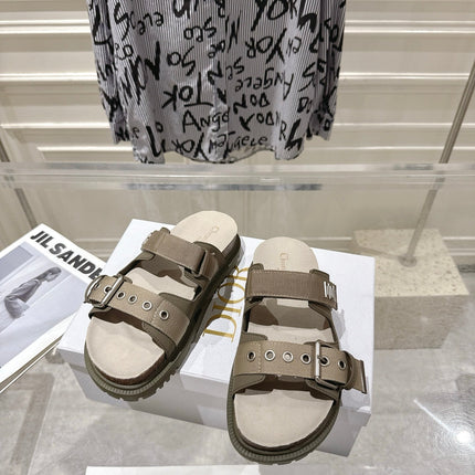 DIOR 26S SLIDES IN KHAKI CANVAS