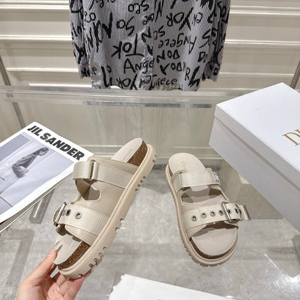 DIOR 26S SLIDES IN BEIGE CANVAS