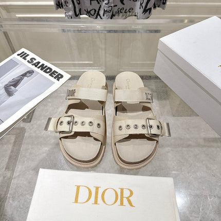 DIOR 26S SLIDES IN BEIGE CANVAS