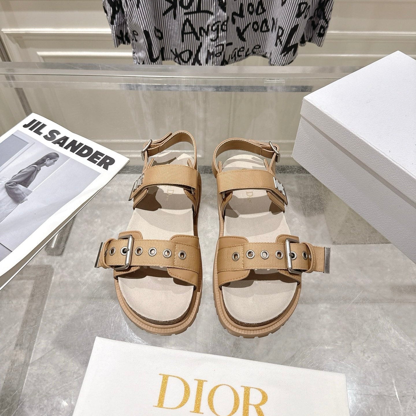 DIOR 26S BUCKLE SANDALS IN CAMEL BEIGE CANVAS