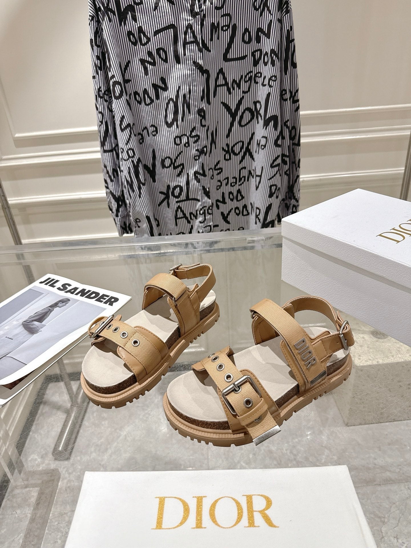 DIOR 26S BUCKLE SANDALS IN CAMEL BEIGE CANVAS