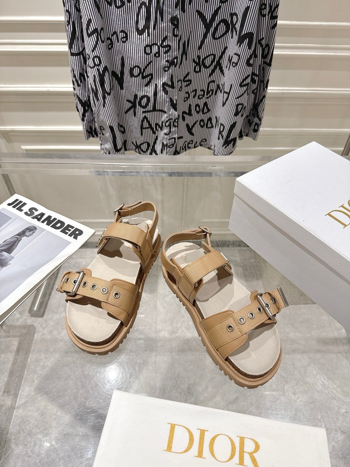 DIOR 26S BUCKLE SANDALS IN CAMEL BEIGE CANVAS