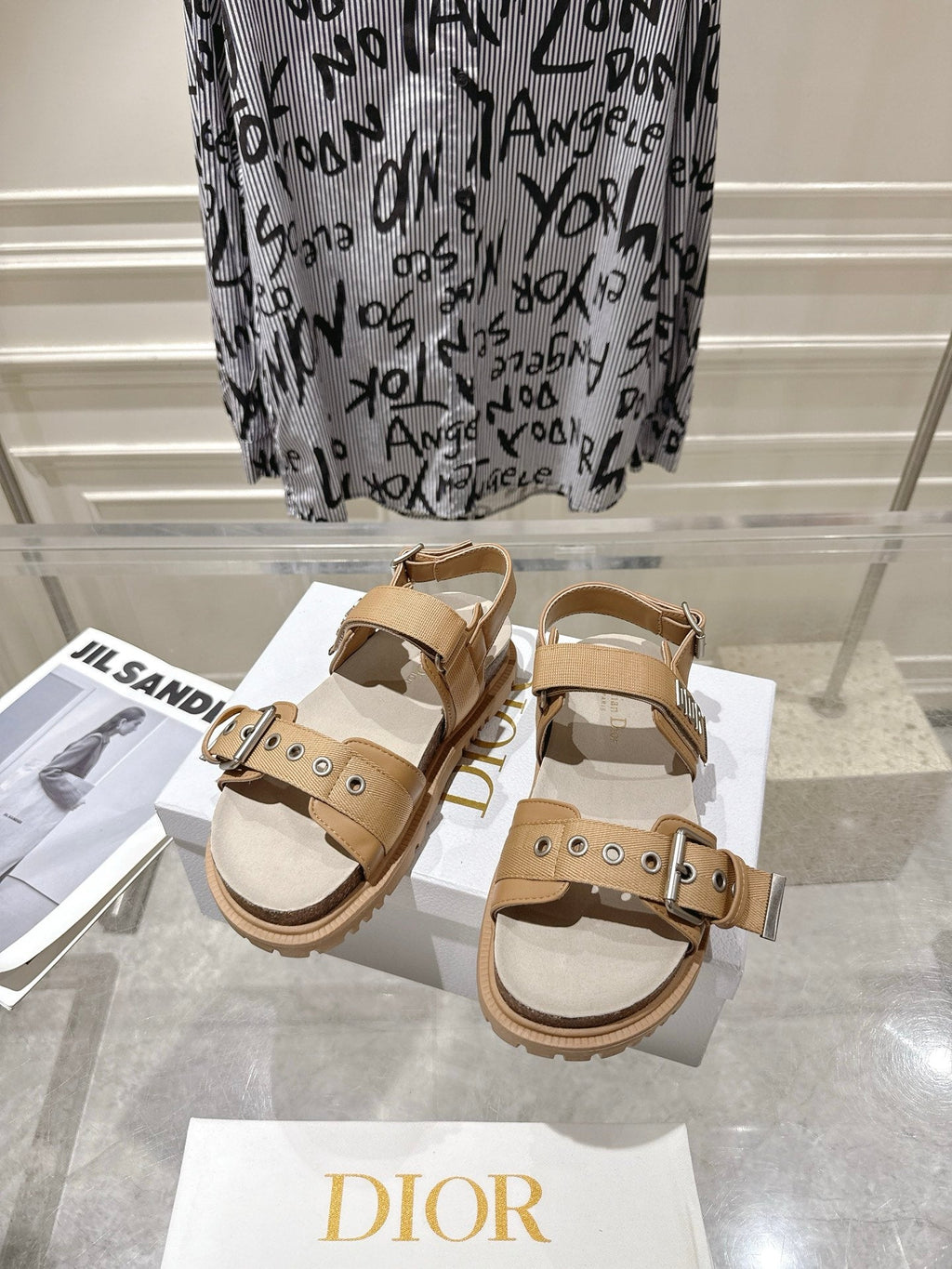 DIOR 26S BUCKLE SANDALS IN CAMEL BEIGE CANVAS