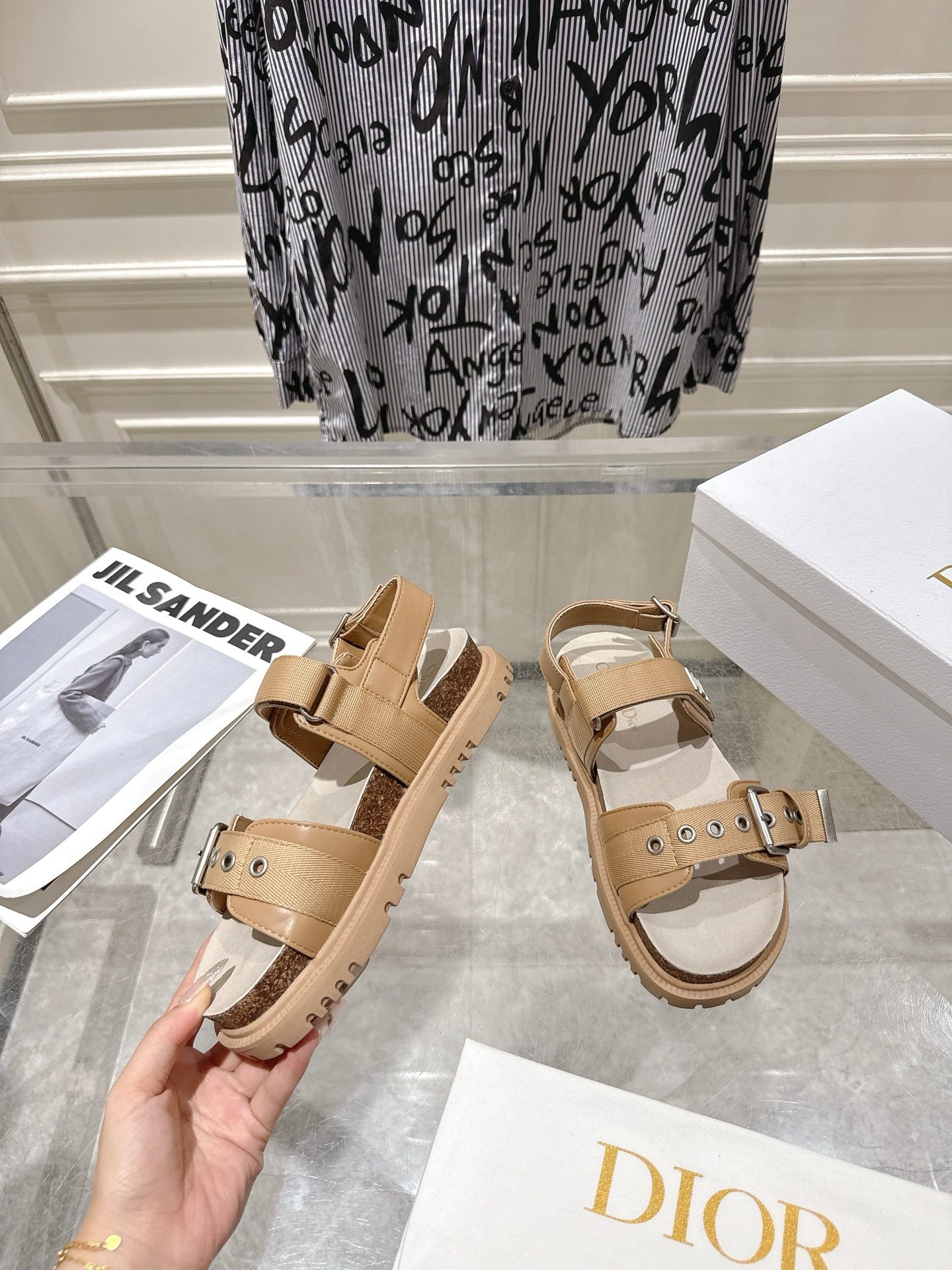 DIOR 26S BUCKLE SANDALS IN CAMEL BEIGE CANVAS