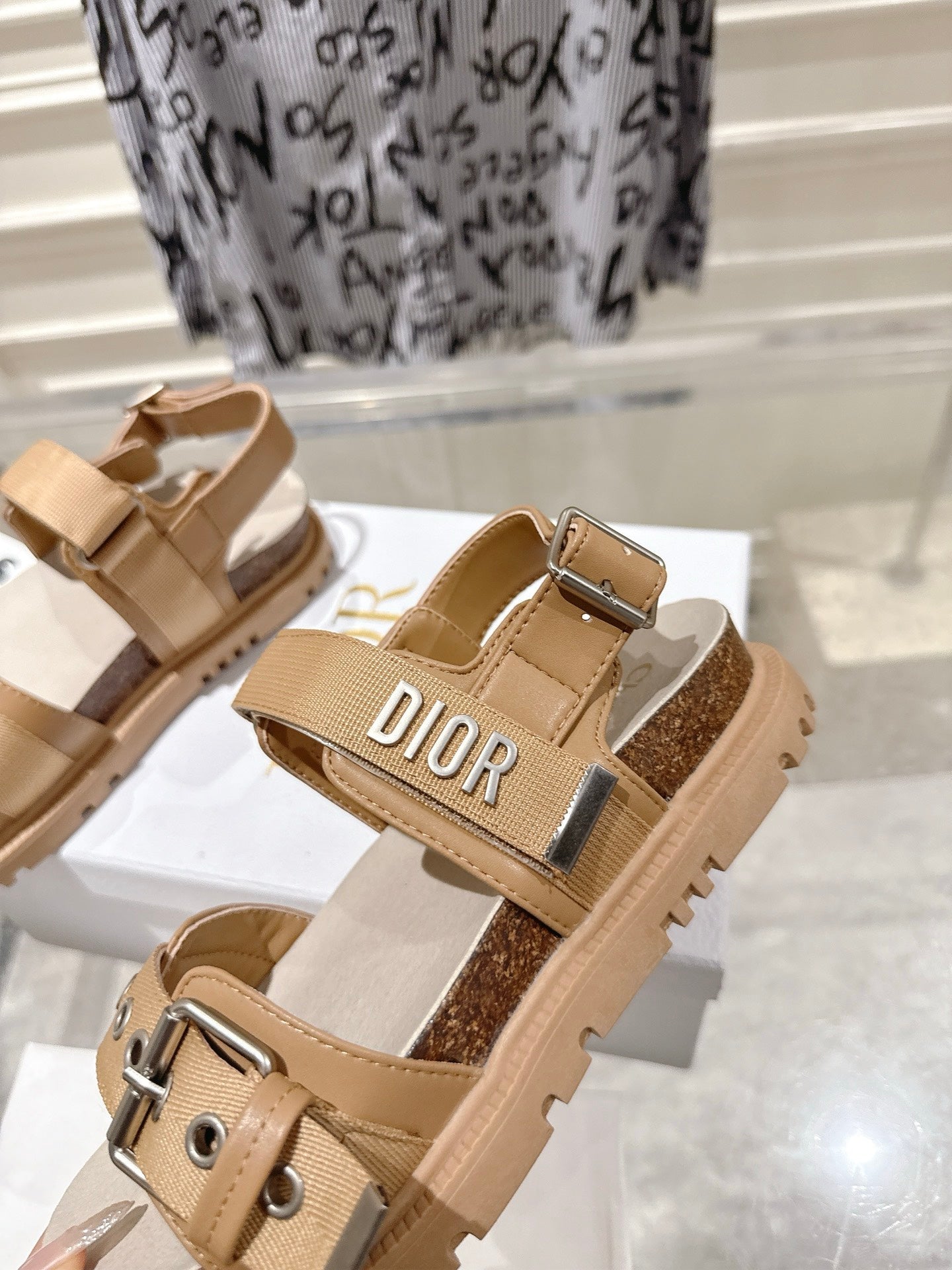 DIOR 26S BUCKLE SANDALS IN CAMEL BEIGE CANVAS