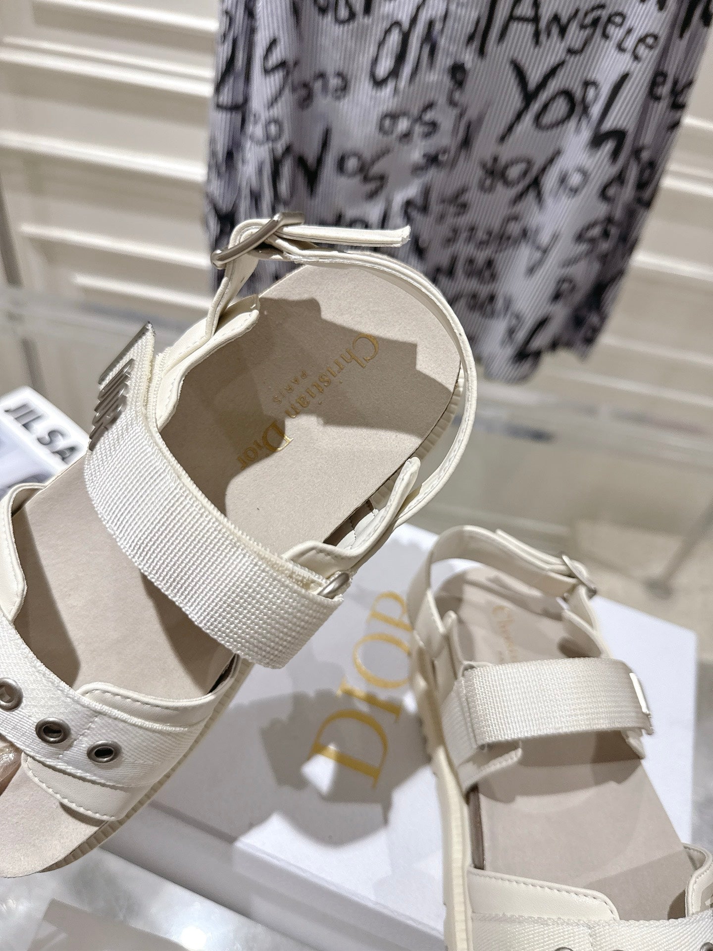 DIOR 26S BUCKLE SANDALS IN OFF WHITE CANVAS