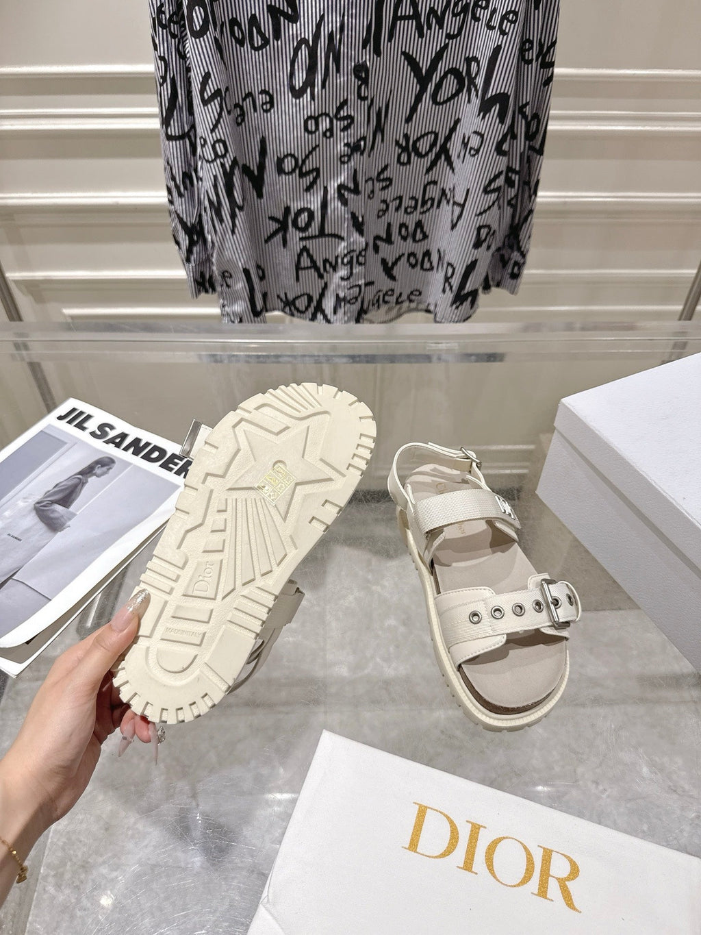 DIOR 26S BUCKLE SANDALS IN OFF WHITE CANVAS