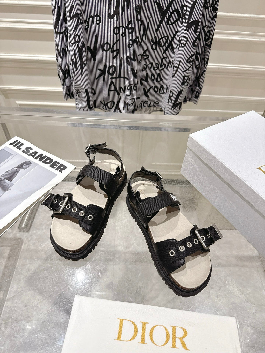 DIOR 26S BUCKLE SANDALS IN BLACK CANVAS