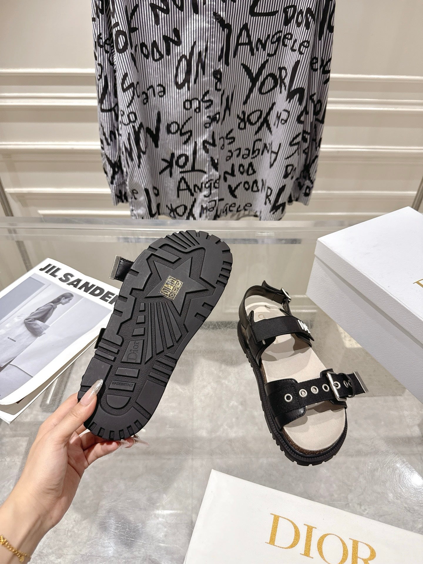 DIOR 26S BUCKLE SANDALS IN BLACK CANVAS