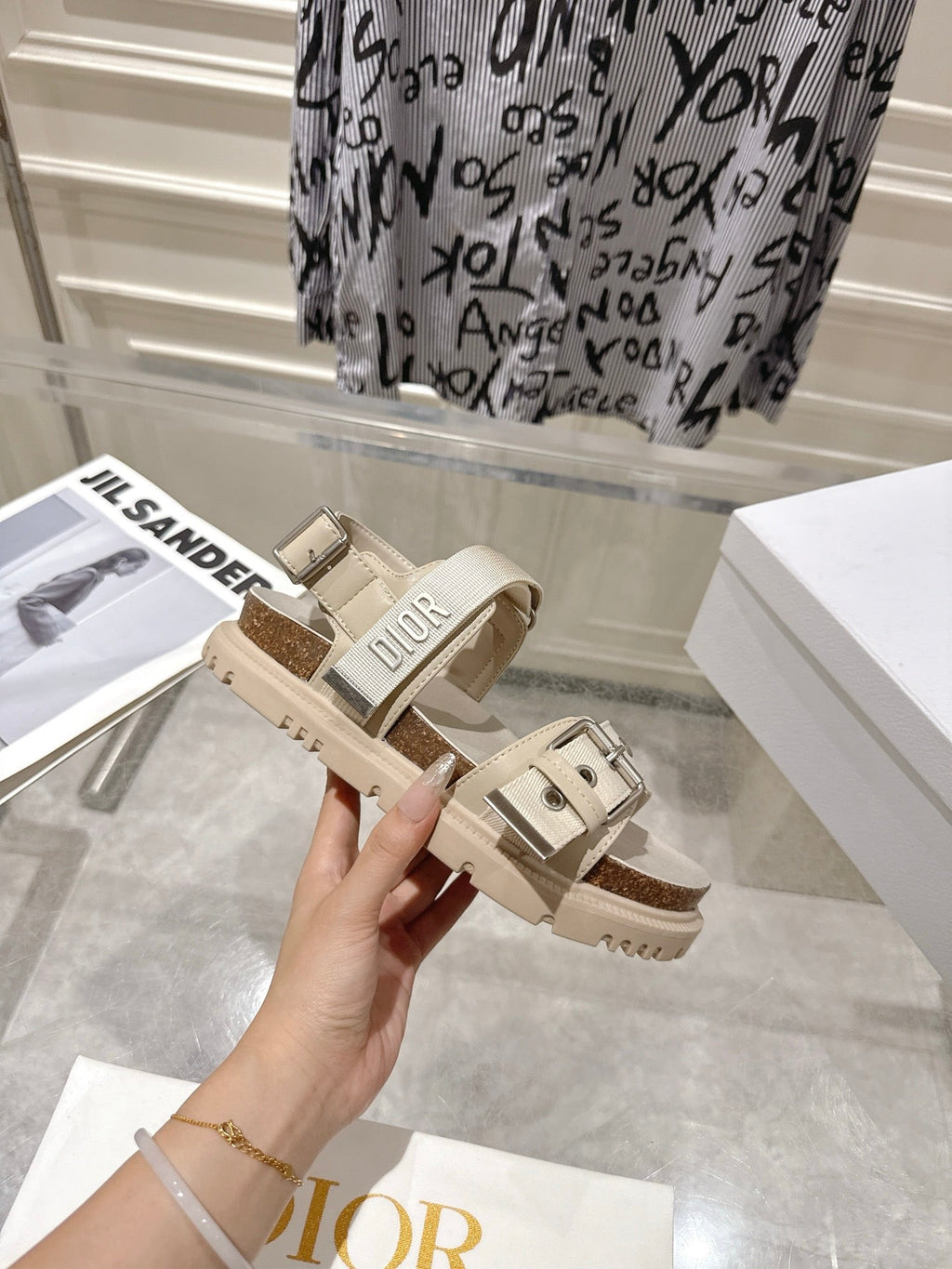 DIOR 26S BUCKLE SANDALS IN BEIGE CANVAS