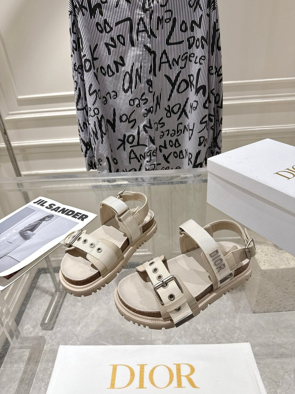DIOR 26S BUCKLE SANDALS IN BEIGE CANVAS