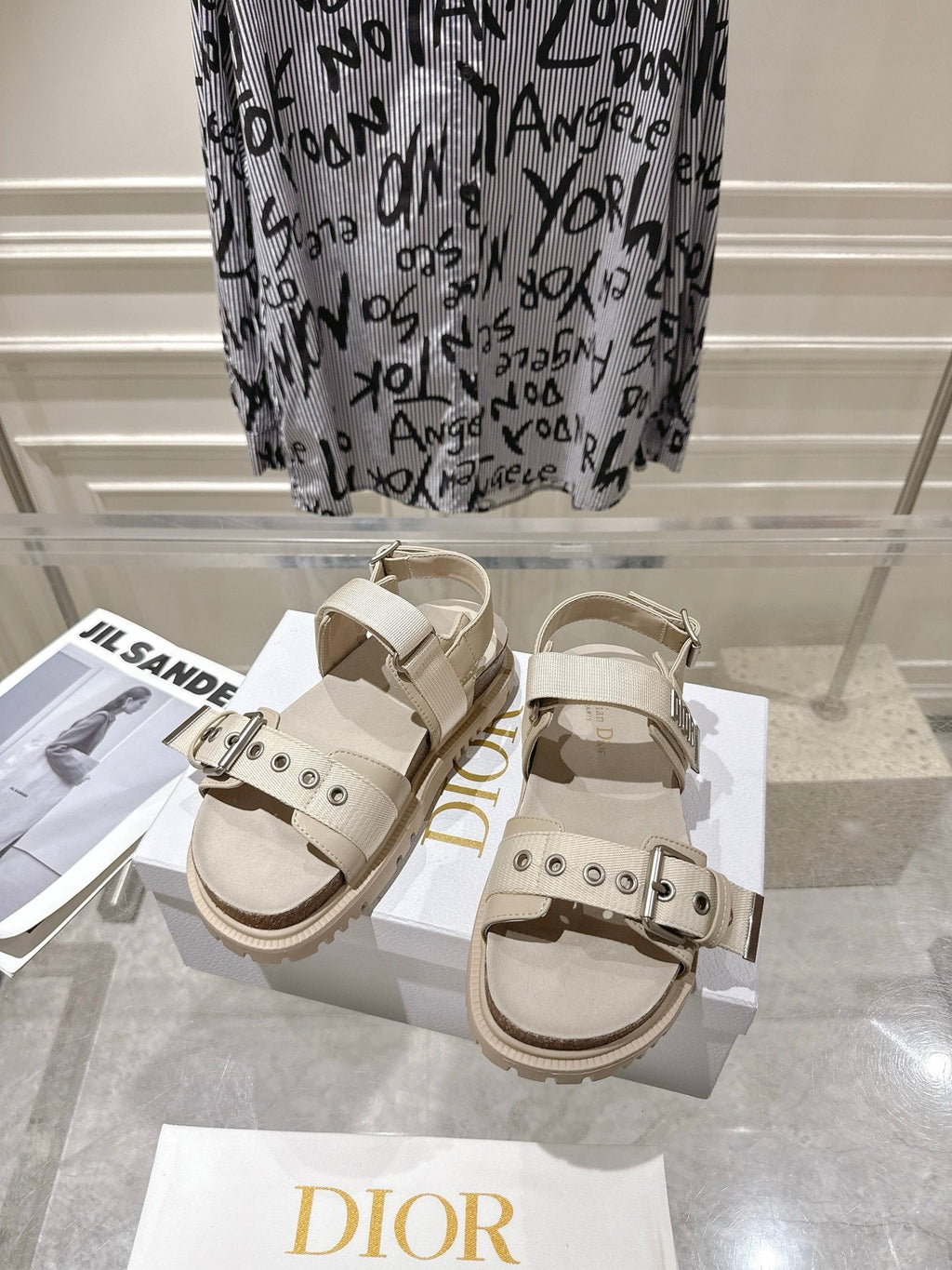 DIOR 26S BUCKLE SANDALS IN BEIGE CANVAS