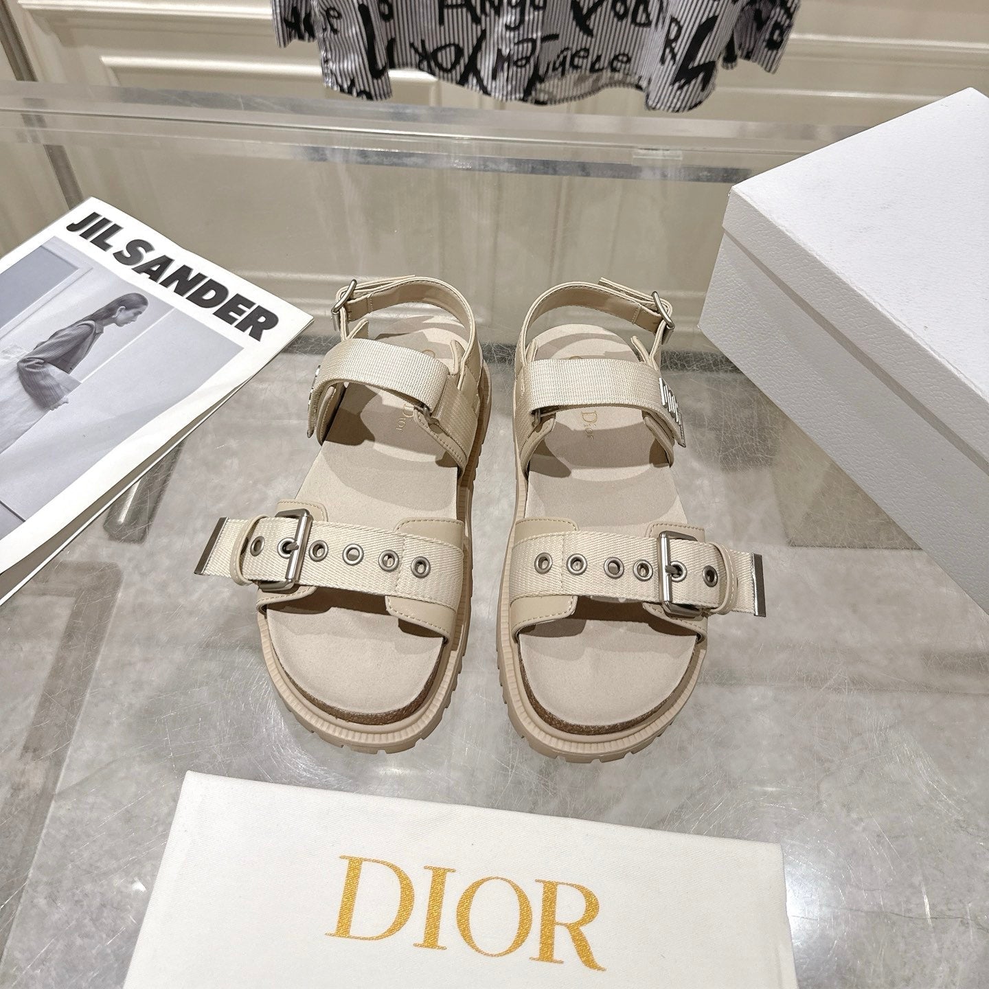 DIOR 26S BUCKLE SANDALS IN BEIGE CANVAS
