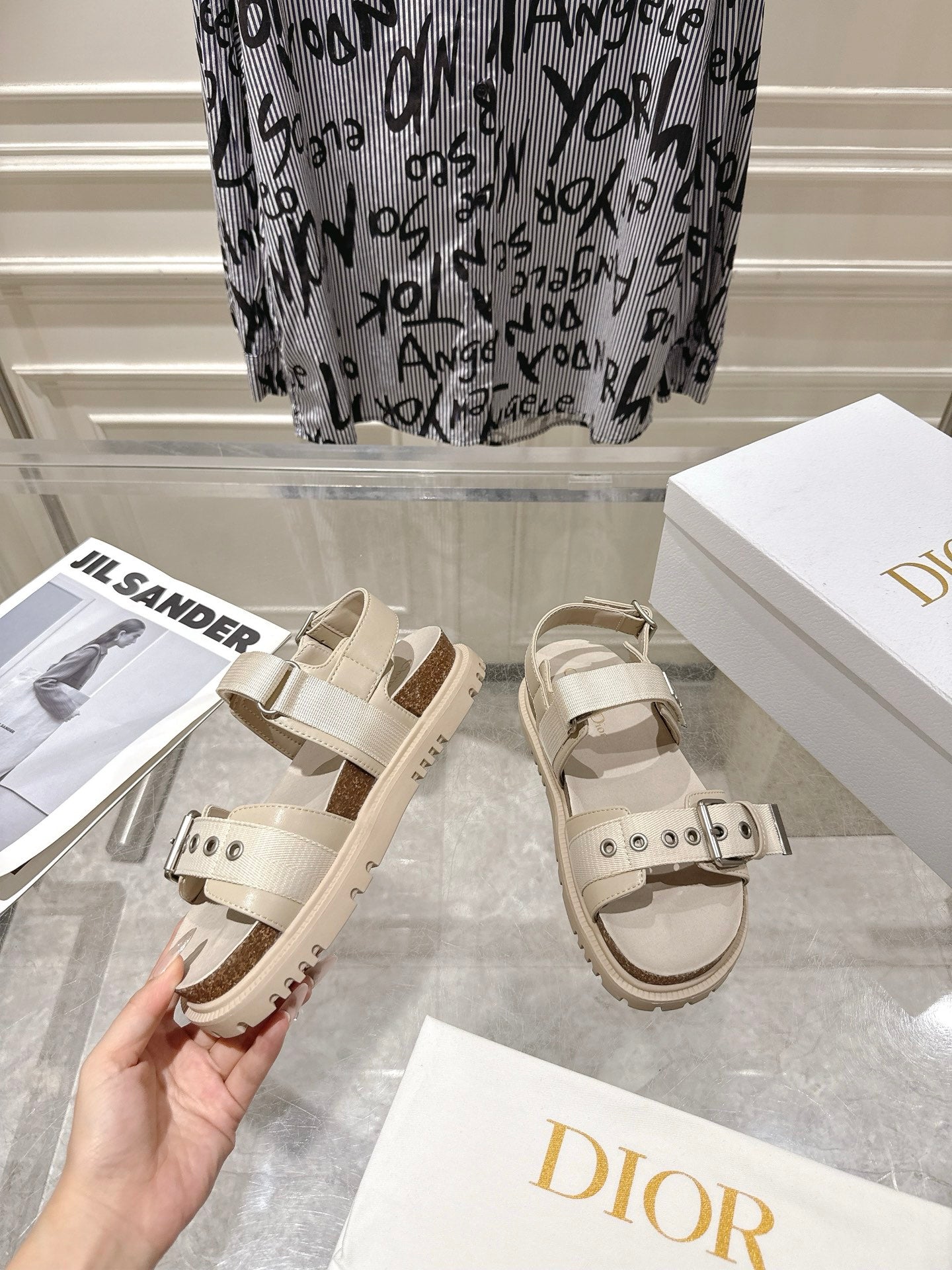 DIOR 26S BUCKLE SANDALS IN BEIGE CANVAS