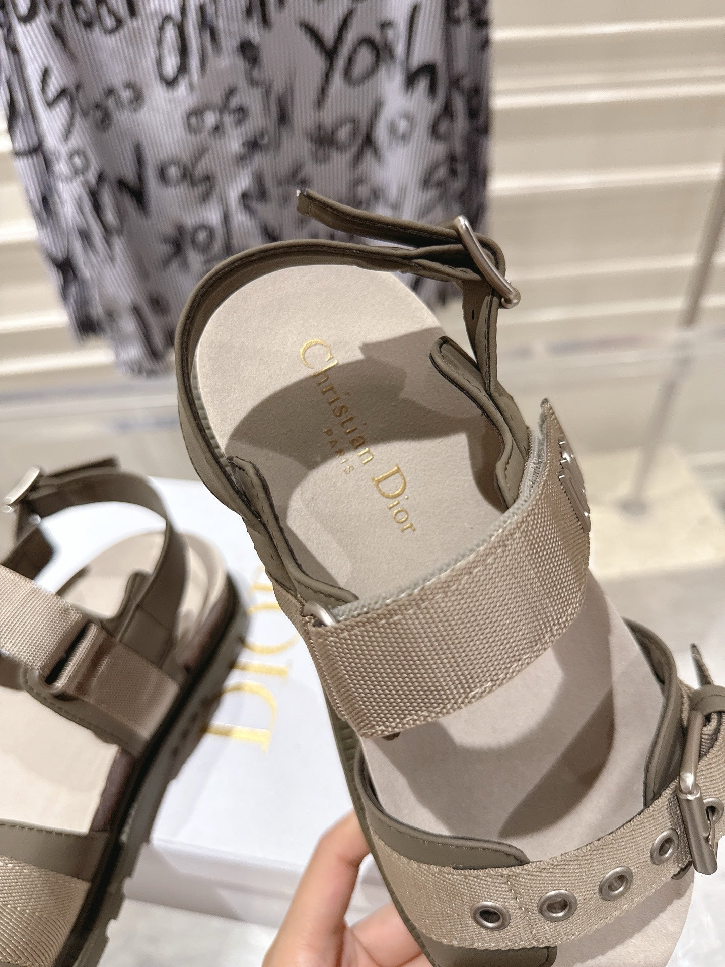 DIOR 26S BUCKLE SANDALS IN KHAKI CANVAS