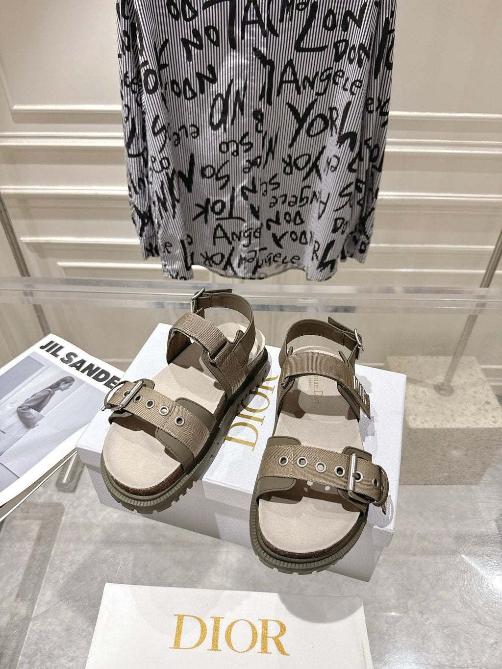DIOR 26S BUCKLE SANDALS IN KHAKI CANVAS