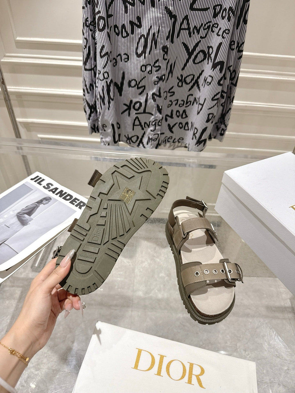 DIOR 26S BUCKLE SANDALS IN KHAKI CANVAS